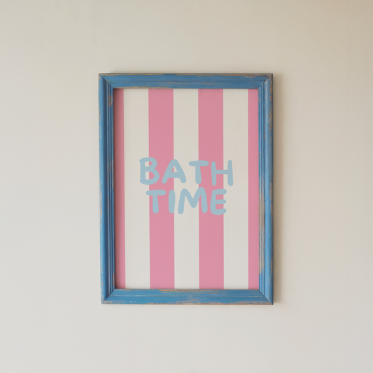 Bath Time Wall Art Pink Striped Bathroom Print