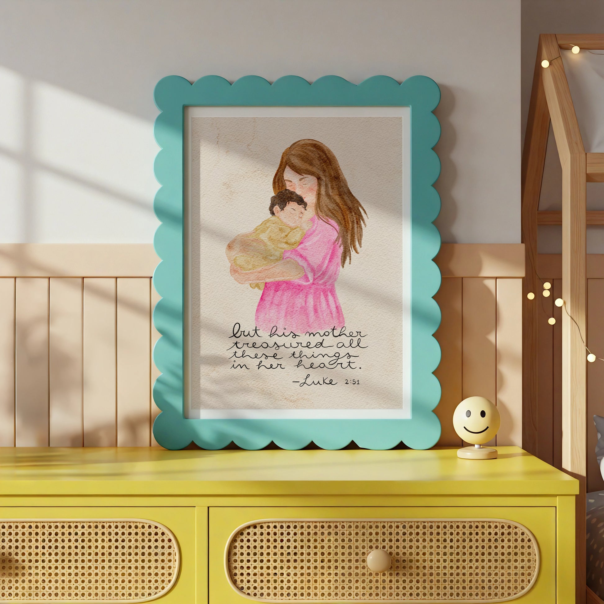 Christian Nursery Wall Art Mother and Baby Watercolor Print