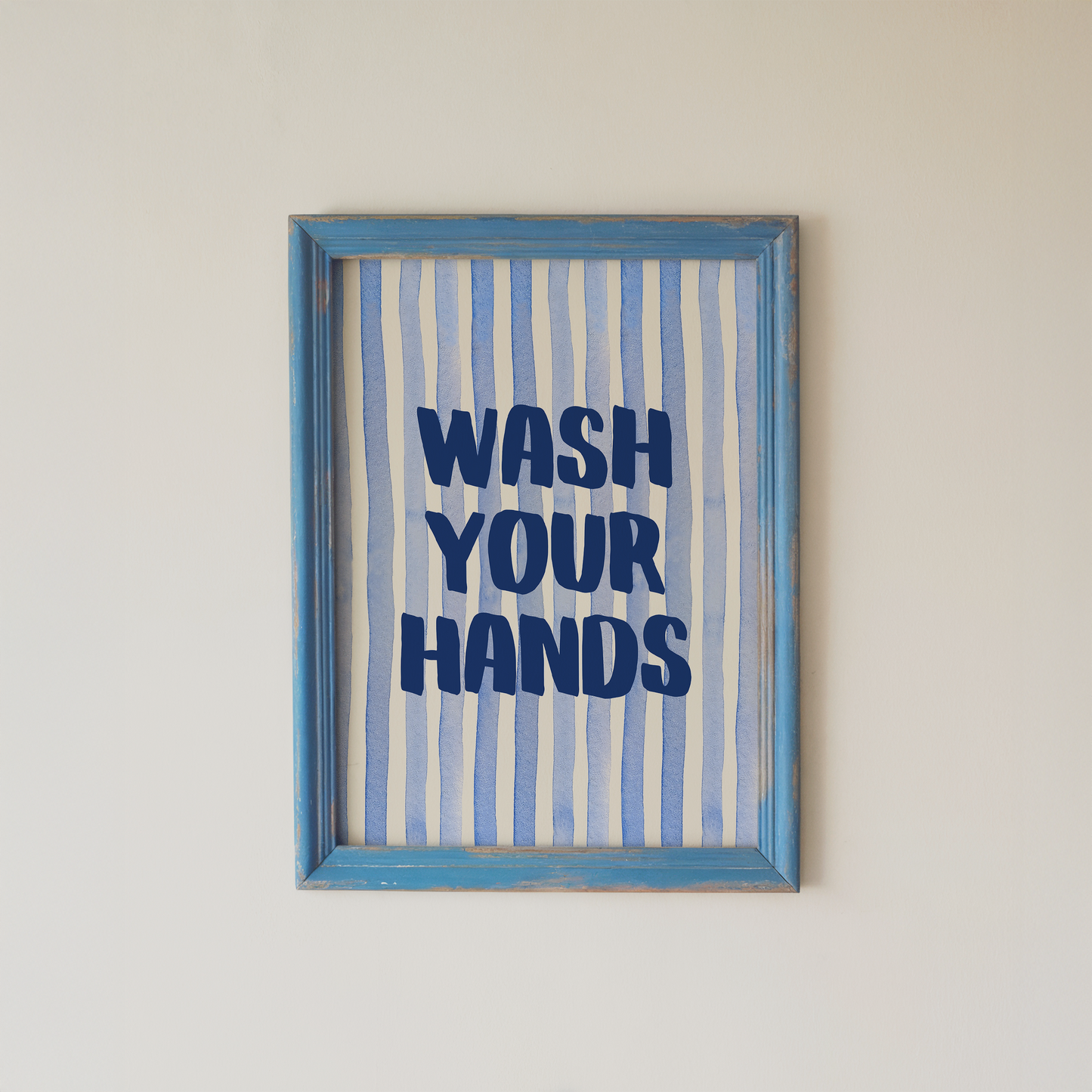 Wash Your Hands Wall Art Blue Watercolor Bathroom Decor