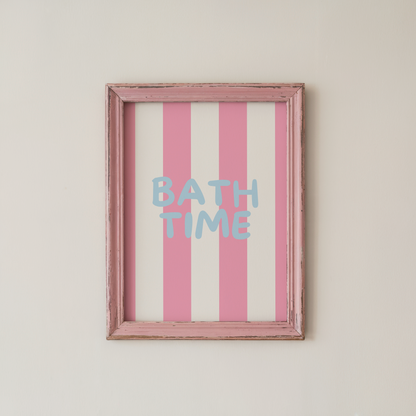 Bath Time Wall Art Pink Striped Bathroom Print