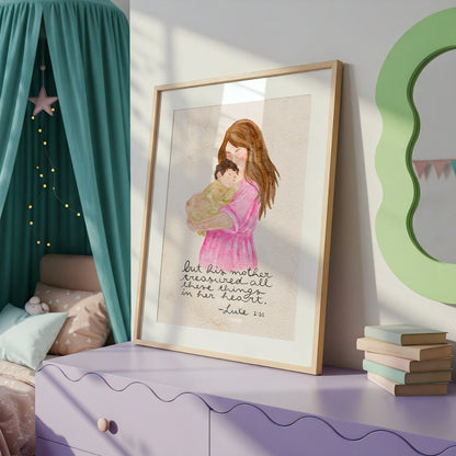 Christian Nursery Wall Art Mother and Baby Watercolor Print