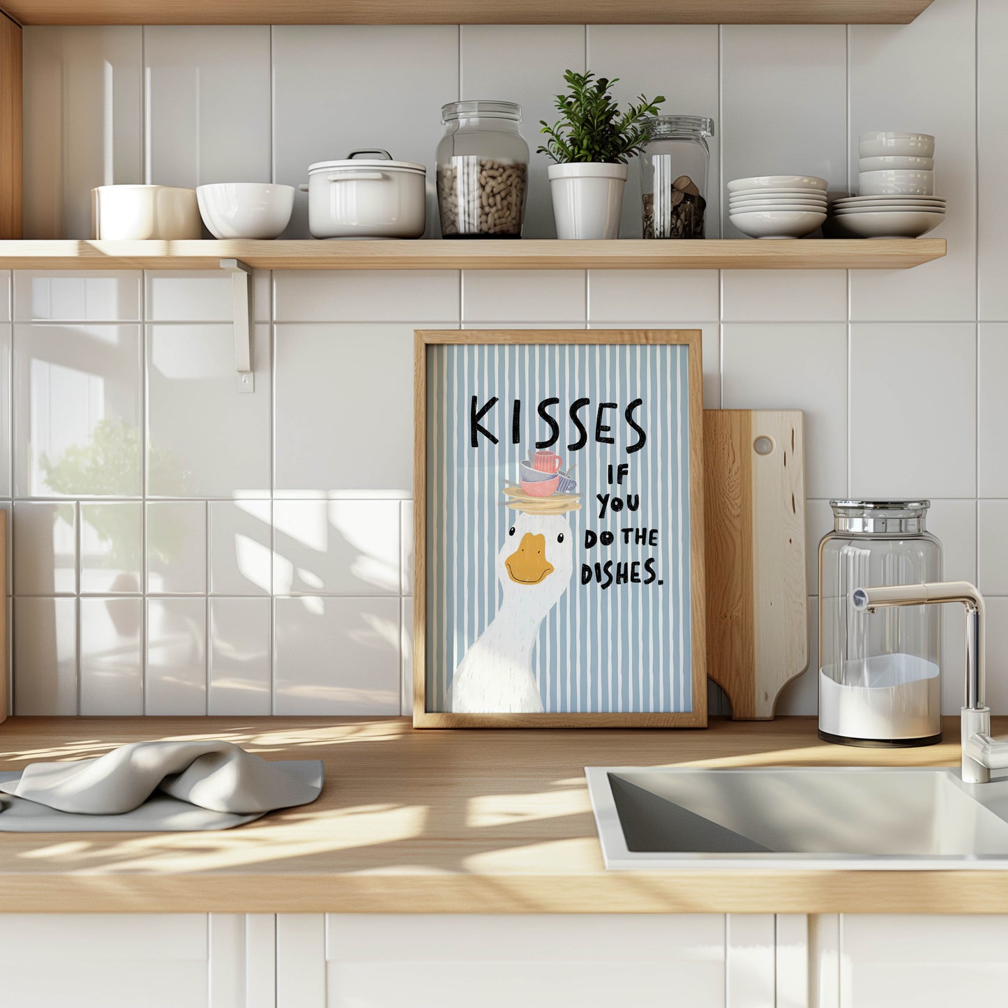 Kisses If You Do the Dishes Goose Kitchen Print