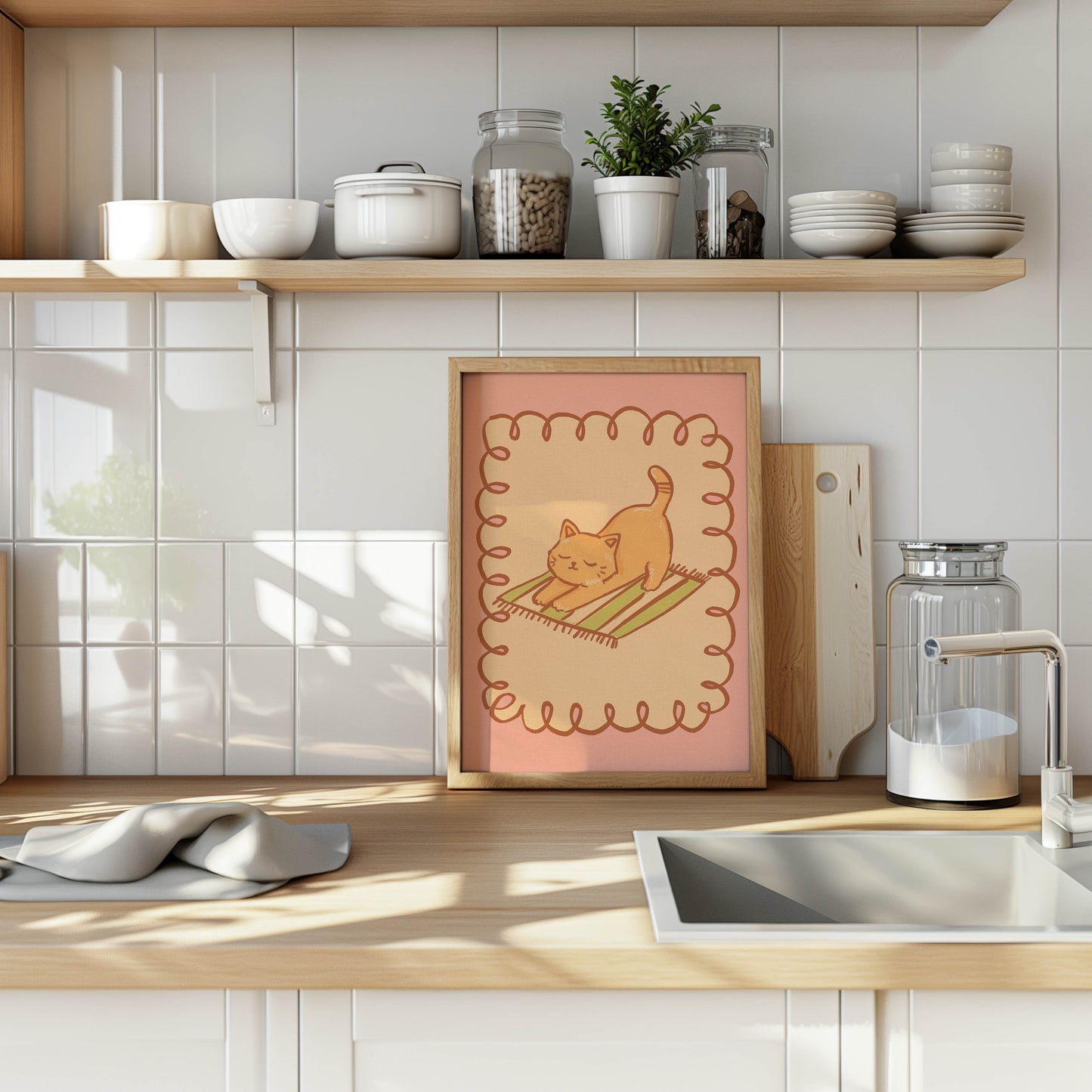 Stretching Orange Cat Nursery Print