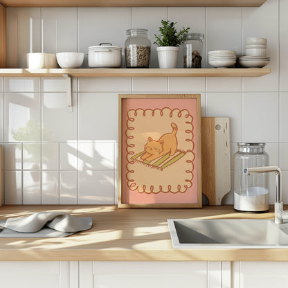 Stretching Orange Cat Nursery Print