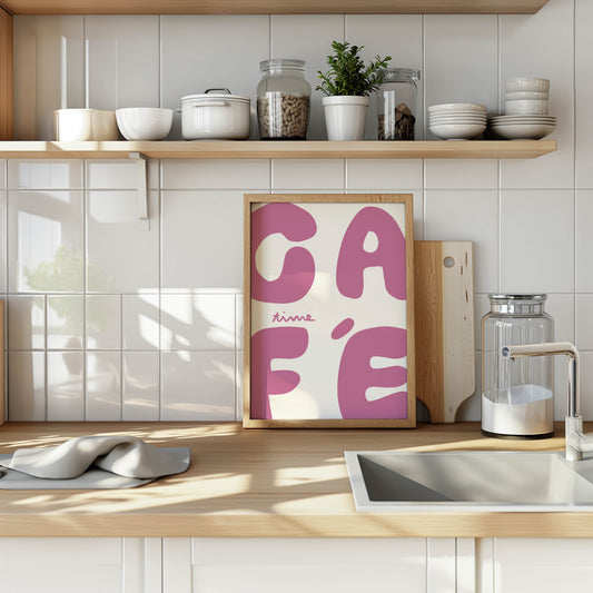 Café Time Pink Typography Print