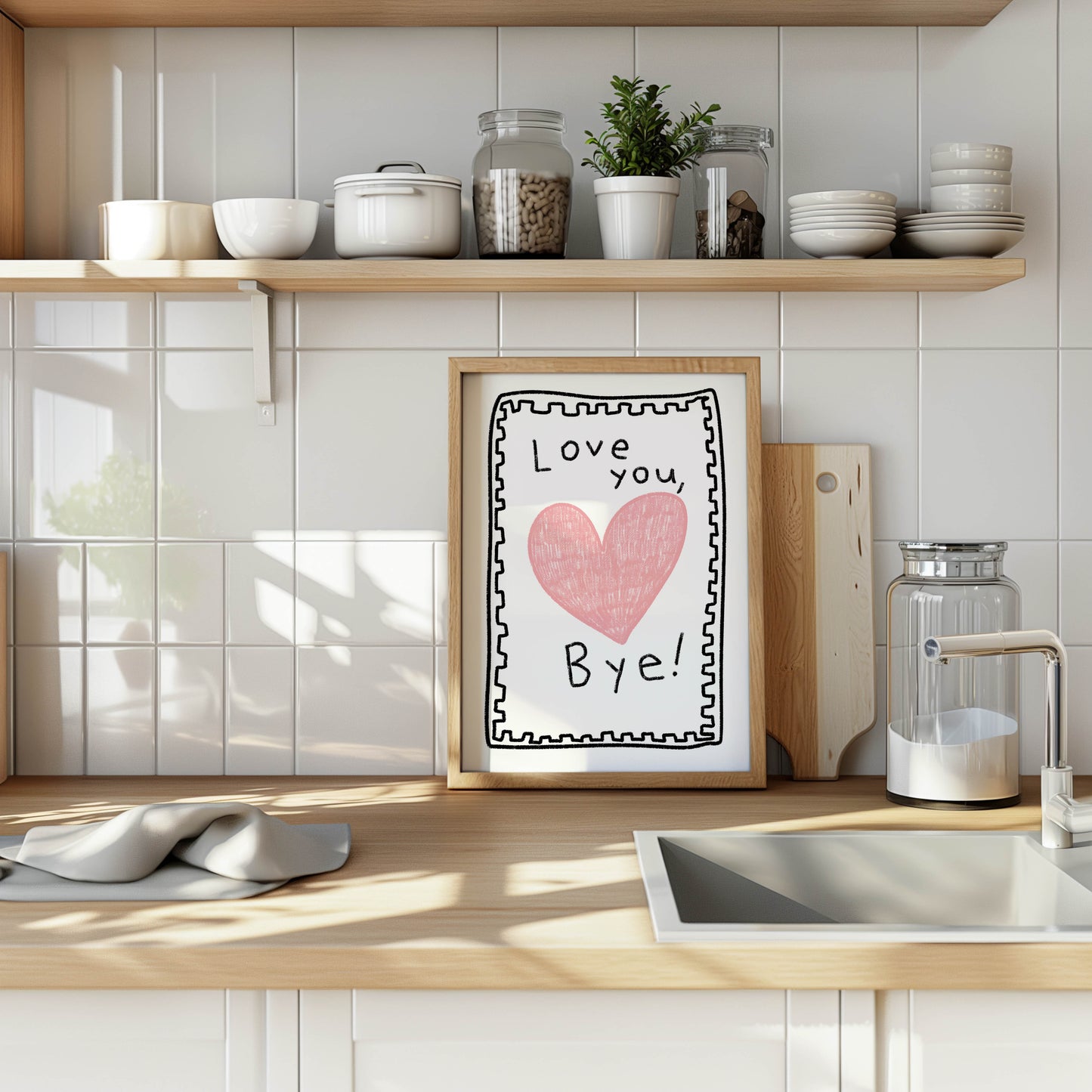 Love You, Bye! Heart Typography Print
