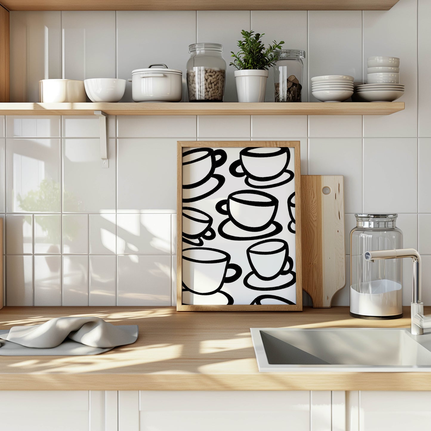 Black Coffee Cup Line Art Print
