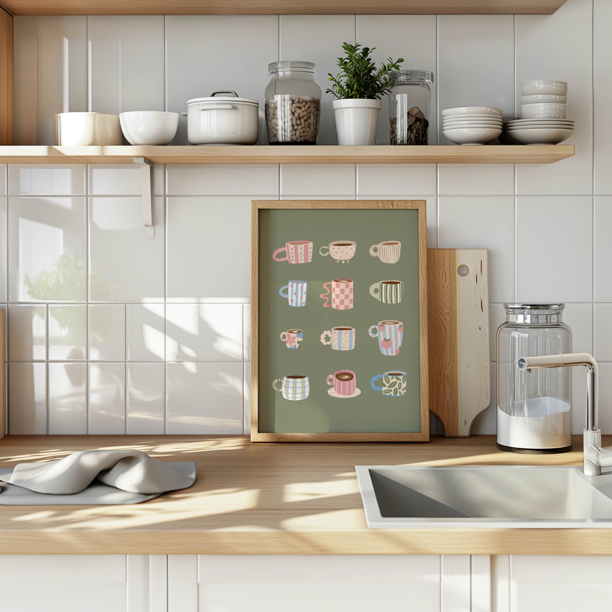 Coffee Cups Green Poster – Unframed Print