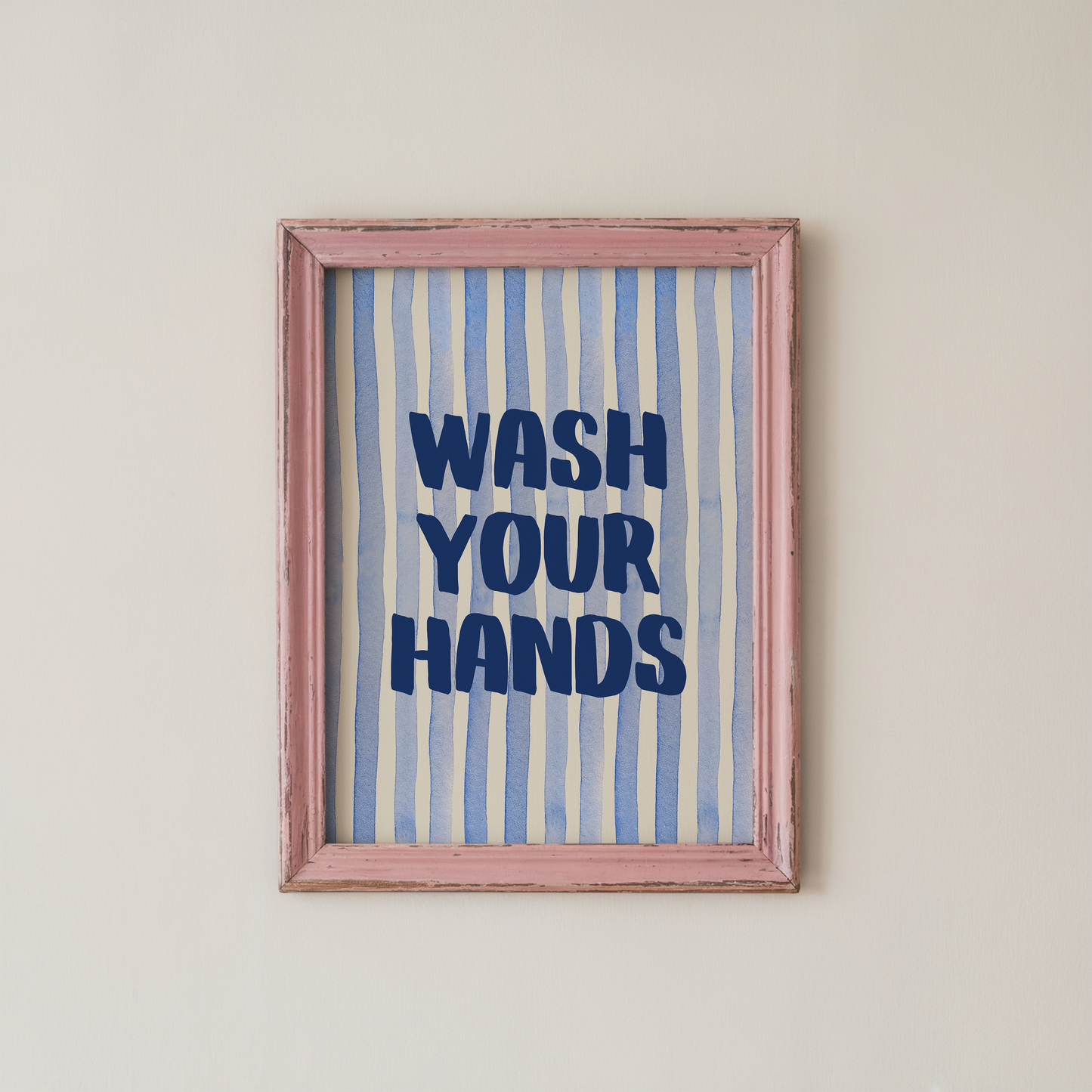 Wash Your Hands Wall Art Blue Watercolor Bathroom Decor