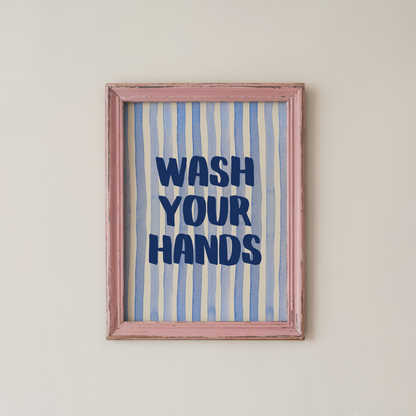 Wash Your Hands Wall Art Blue Watercolor Bathroom Decor