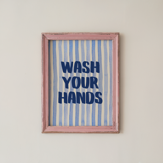 Wash Your Hands Wall Art Blue Watercolor Bathroom Decor