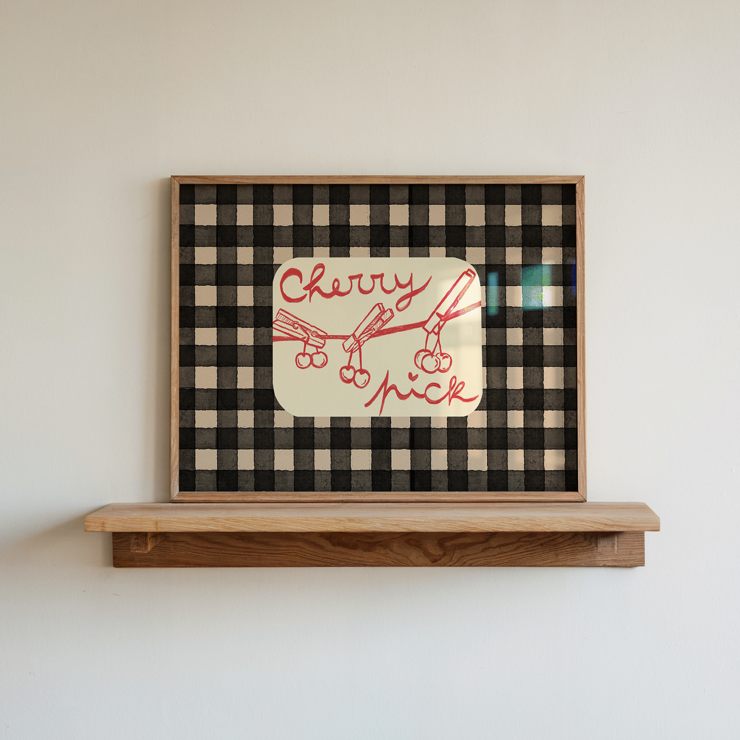 Kitchen Wall Art Print Cherry Pick Retro Checkered
