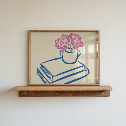 Pink Flowers on Books Art Print