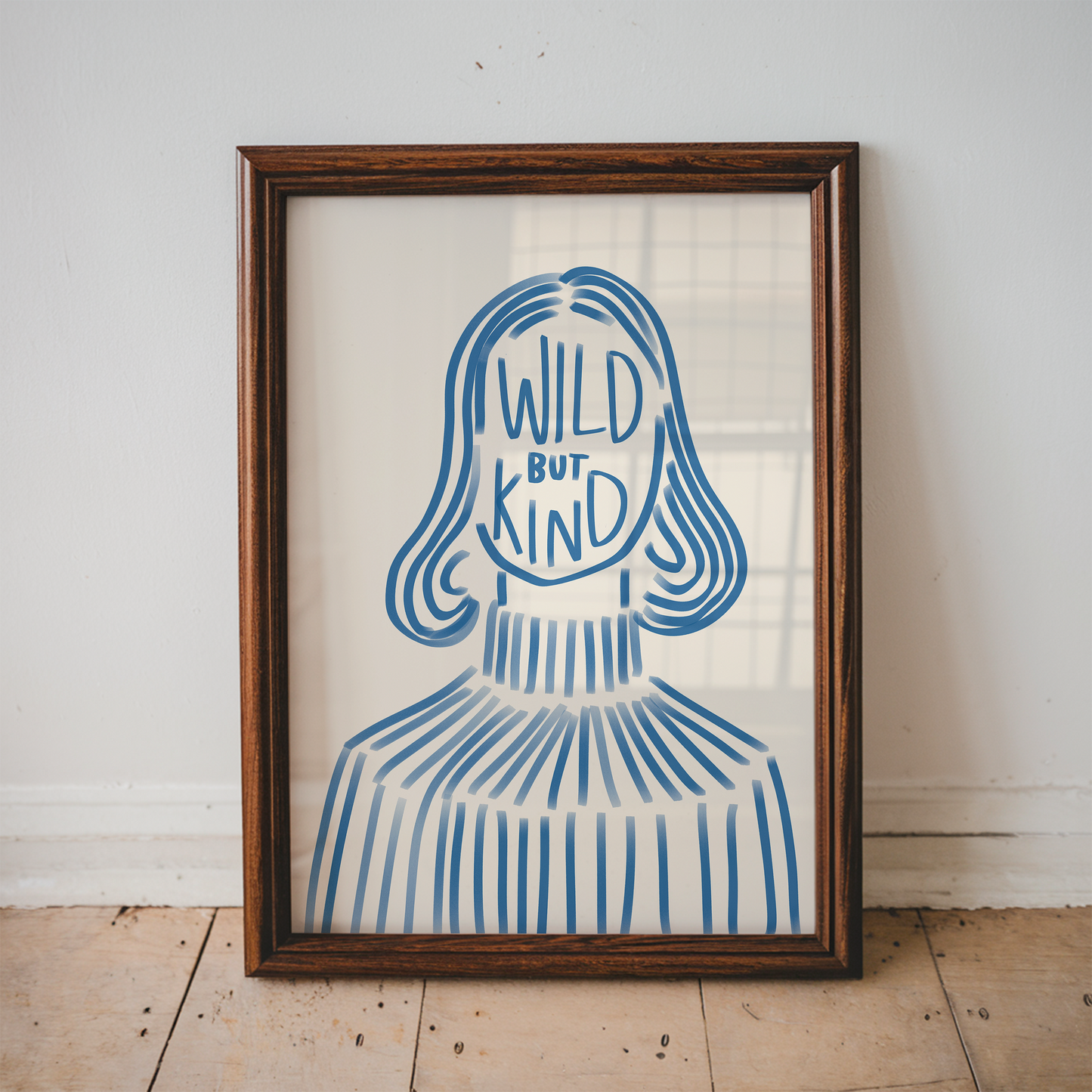 Wild But Kind Poster Blue Line Art Portrait