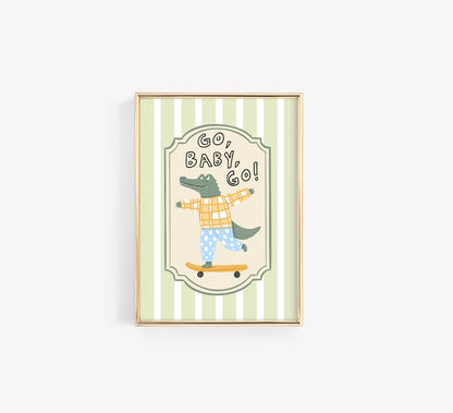 Go Baby Go Crocodile Nursery Wall Art Print
