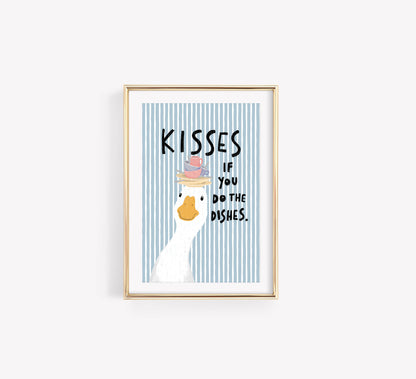 Kisses If You Do the Dishes Goose Kitchen Print