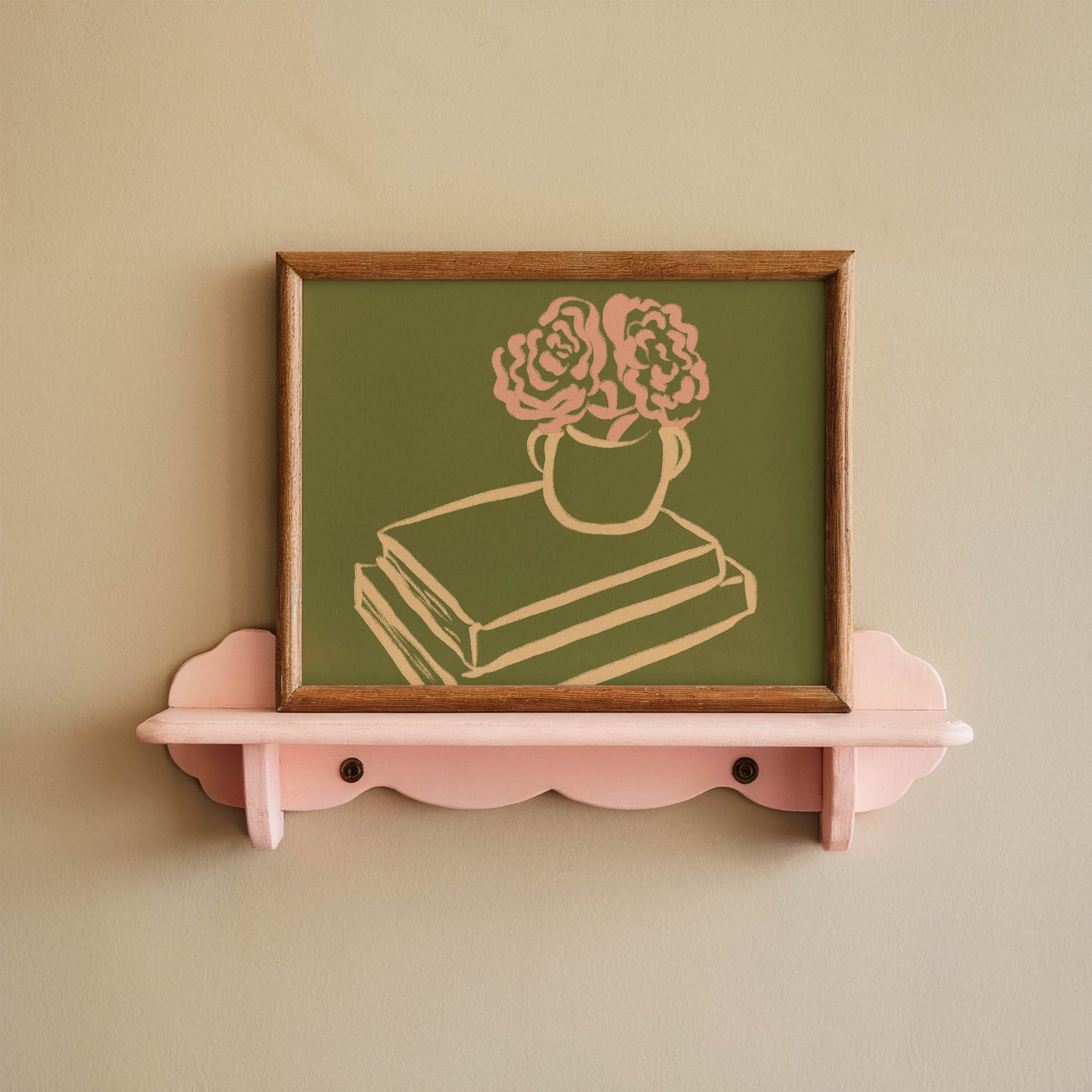 Pink Flowers & Books Art Print