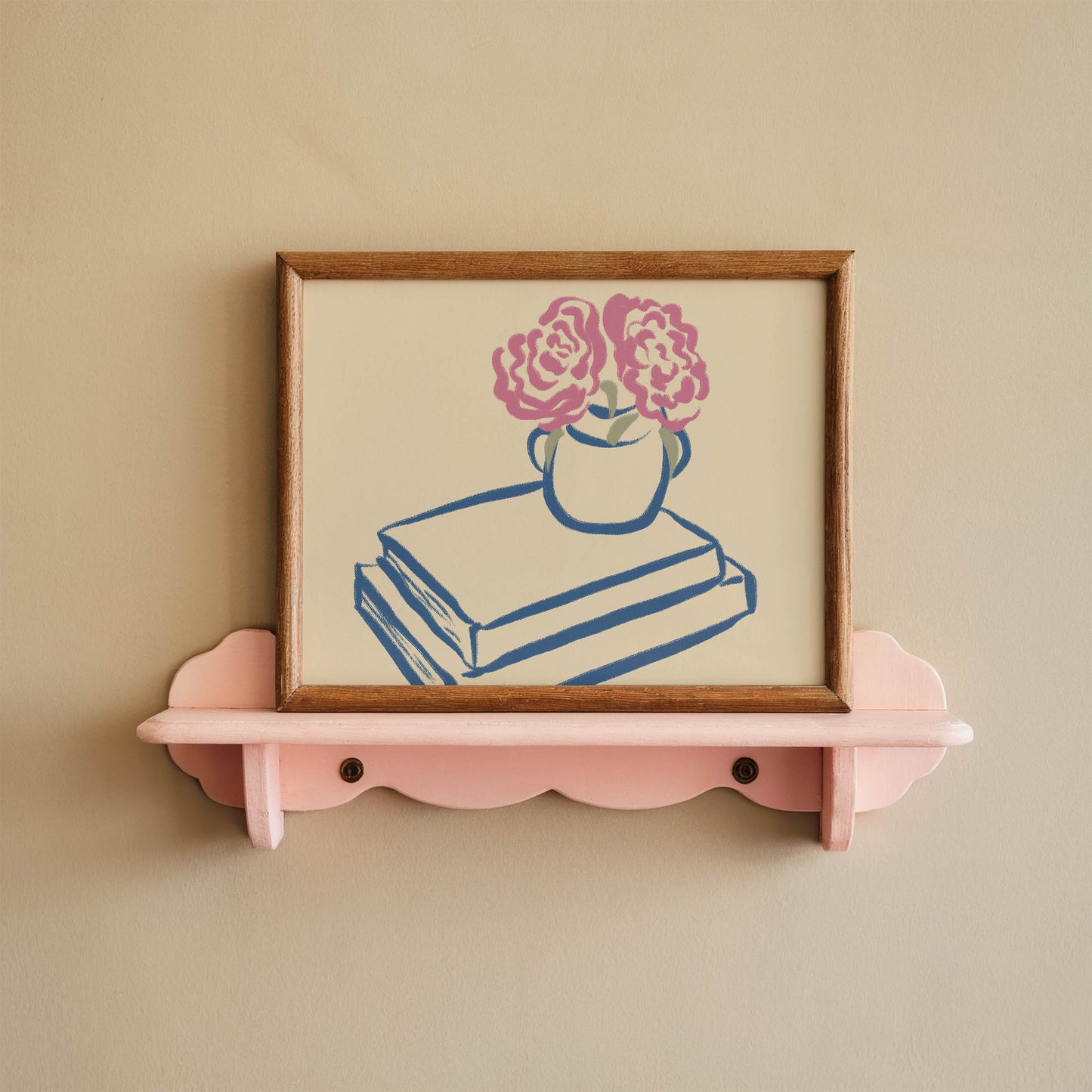 Pink Flowers on Books Art Print