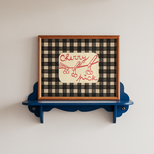 Kitchen Wall Art Print Cherry Pick Retro Checkered
