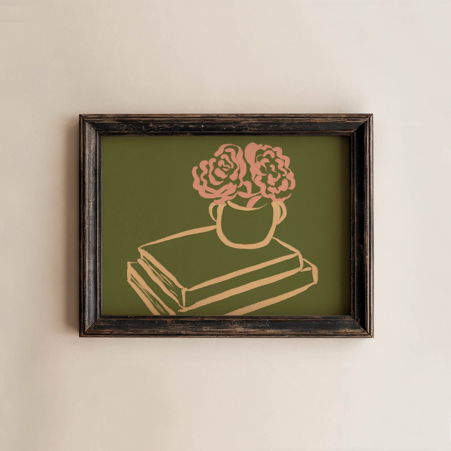 Pink Flowers & Books Art Print