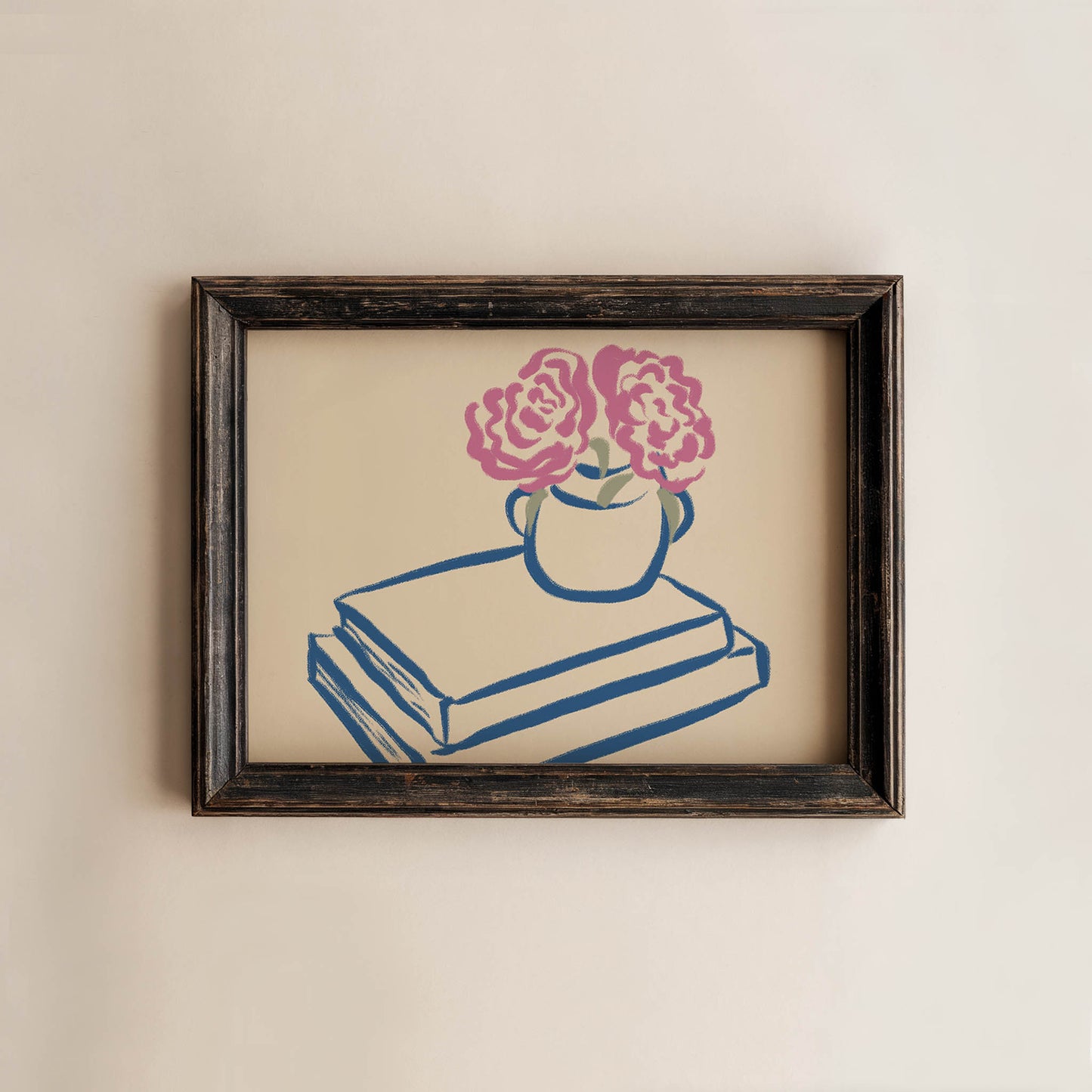 Pink Flowers on Books Art Print