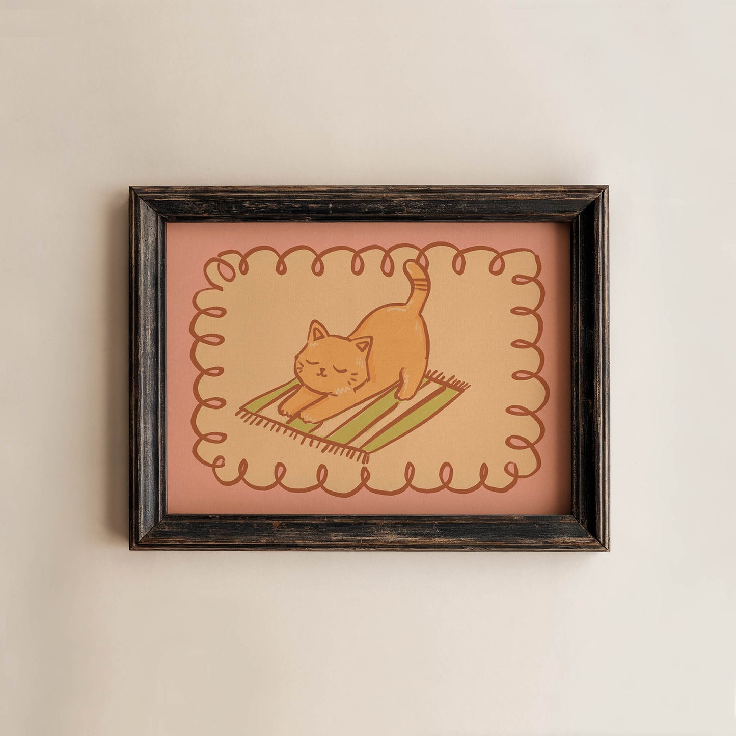 Stretching Orange Cat Print