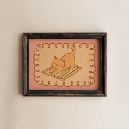 Stretching Orange Cat Print