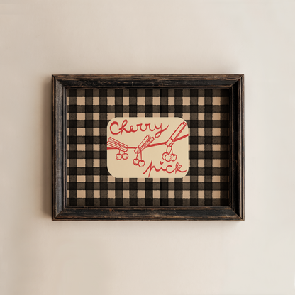 Kitchen Wall Art Print Cherry Pick Retro Checkered