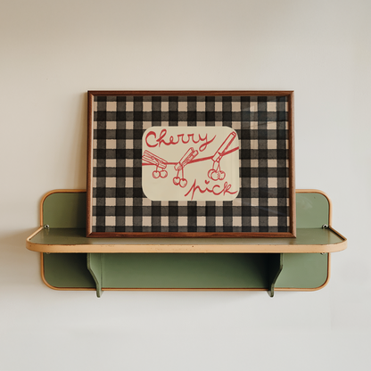 Kitchen Wall Art Print Cherry Pick Retro Checkered