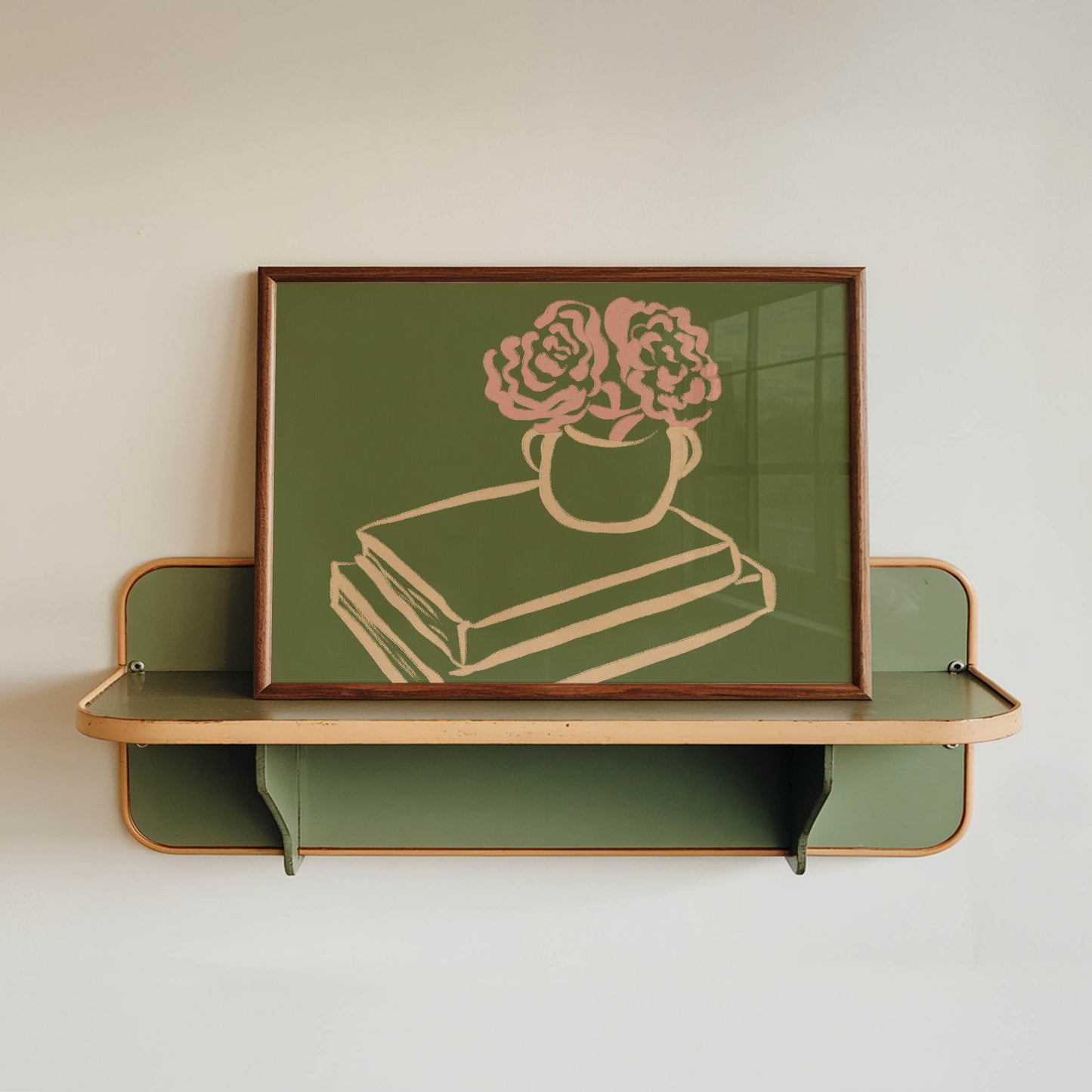 Pink Flowers & Books Art Print