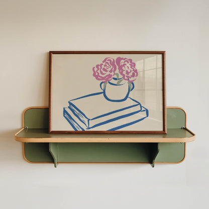 Pink Flowers on Books Art Print