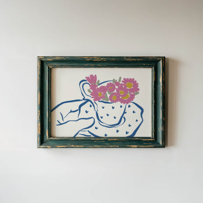 Pink Flowers in a Cup Art Print