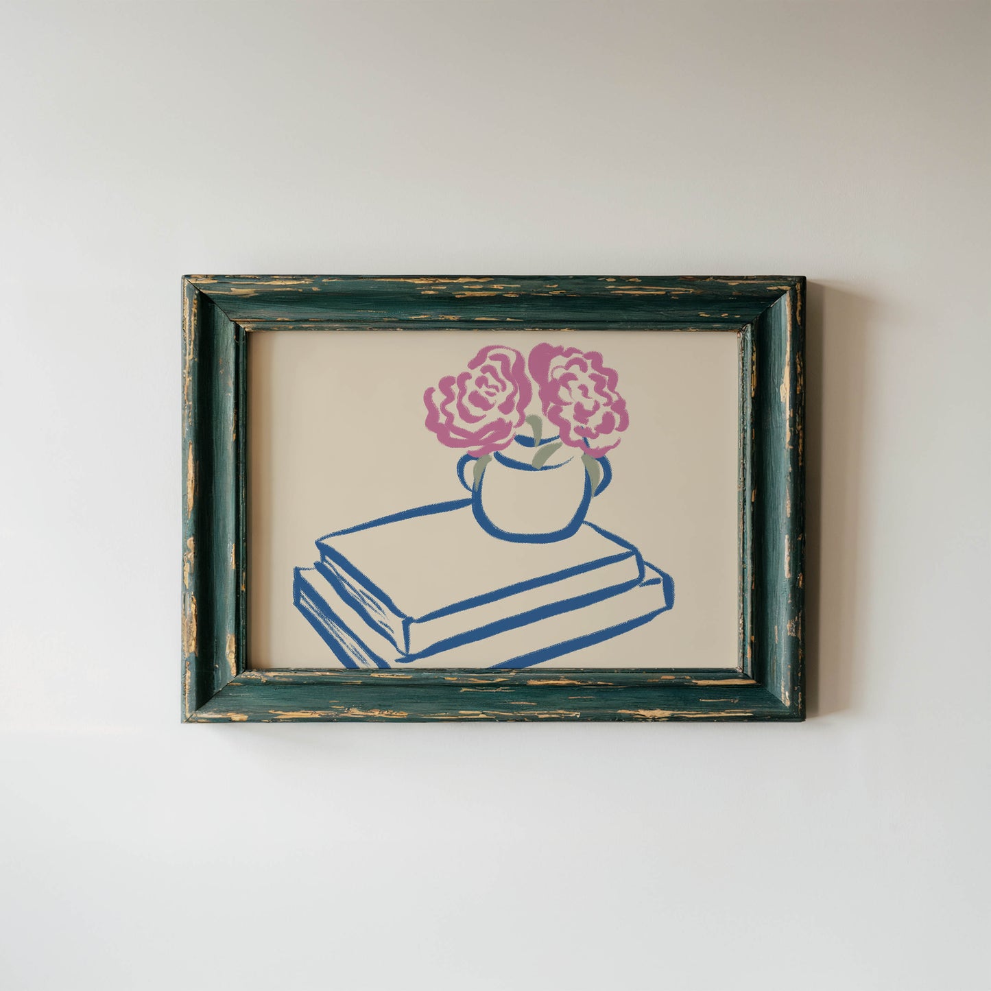 Pink Flowers on Books Art Print