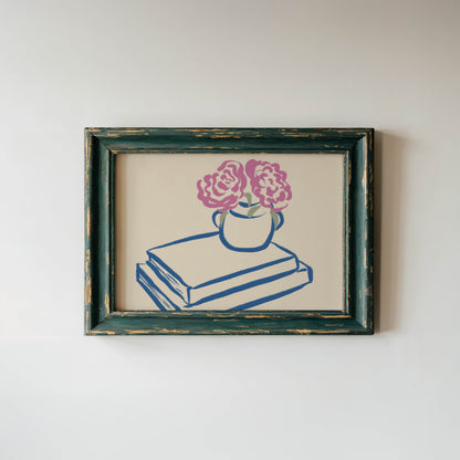 Pink Flowers on Books Art Print