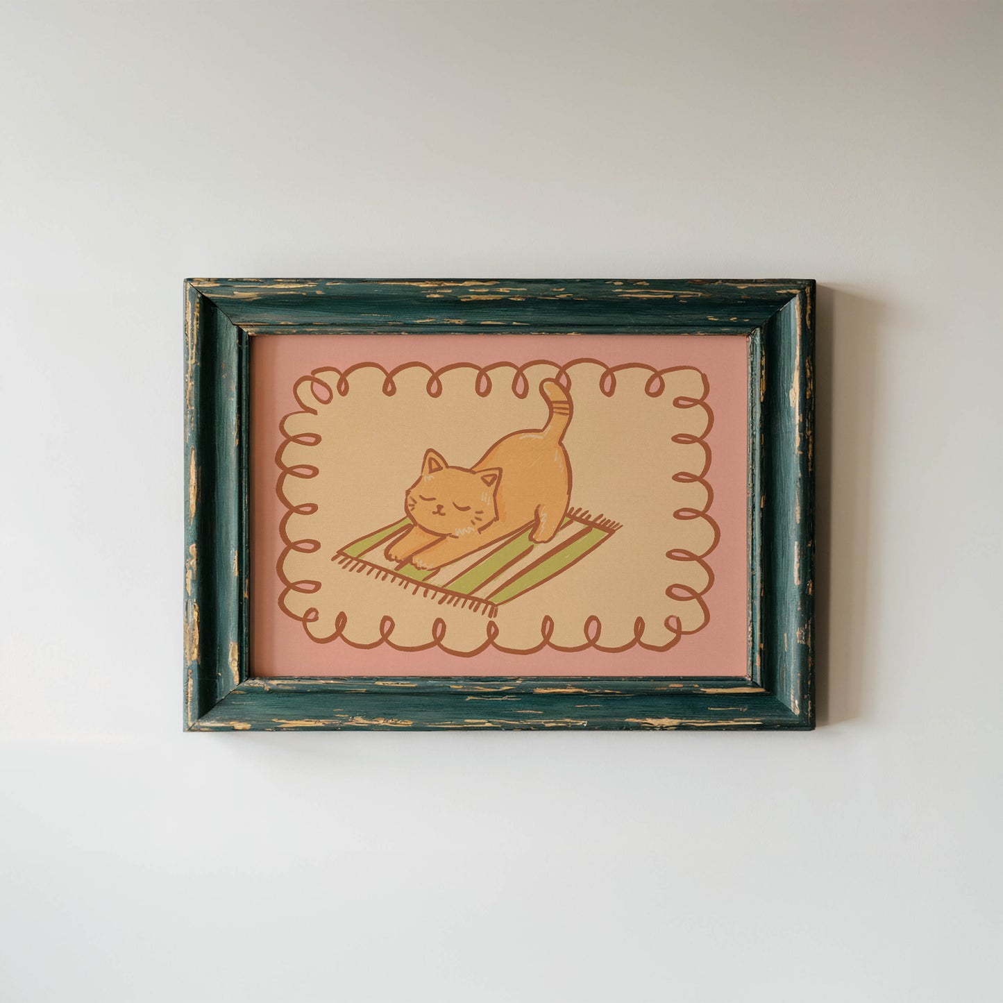 Stretching Orange Cat Print