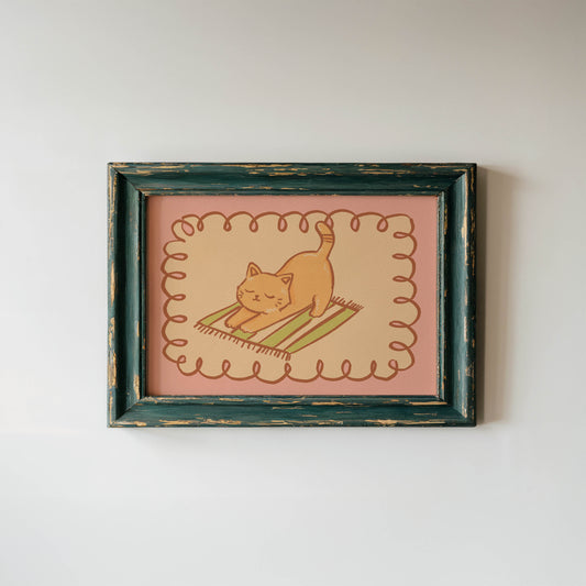 Stretching Orange Cat Print