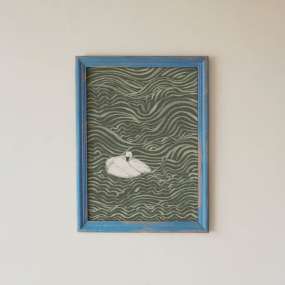Swan in Sage Waves Art Print