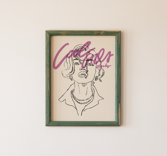 Female Line Art Poster Minimalist Pink Script Portrait