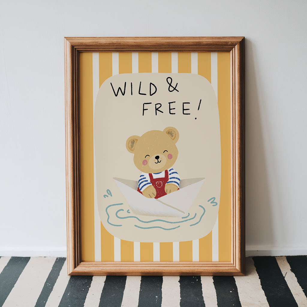 Wild & Free Bear Paper Boat Nursery Print