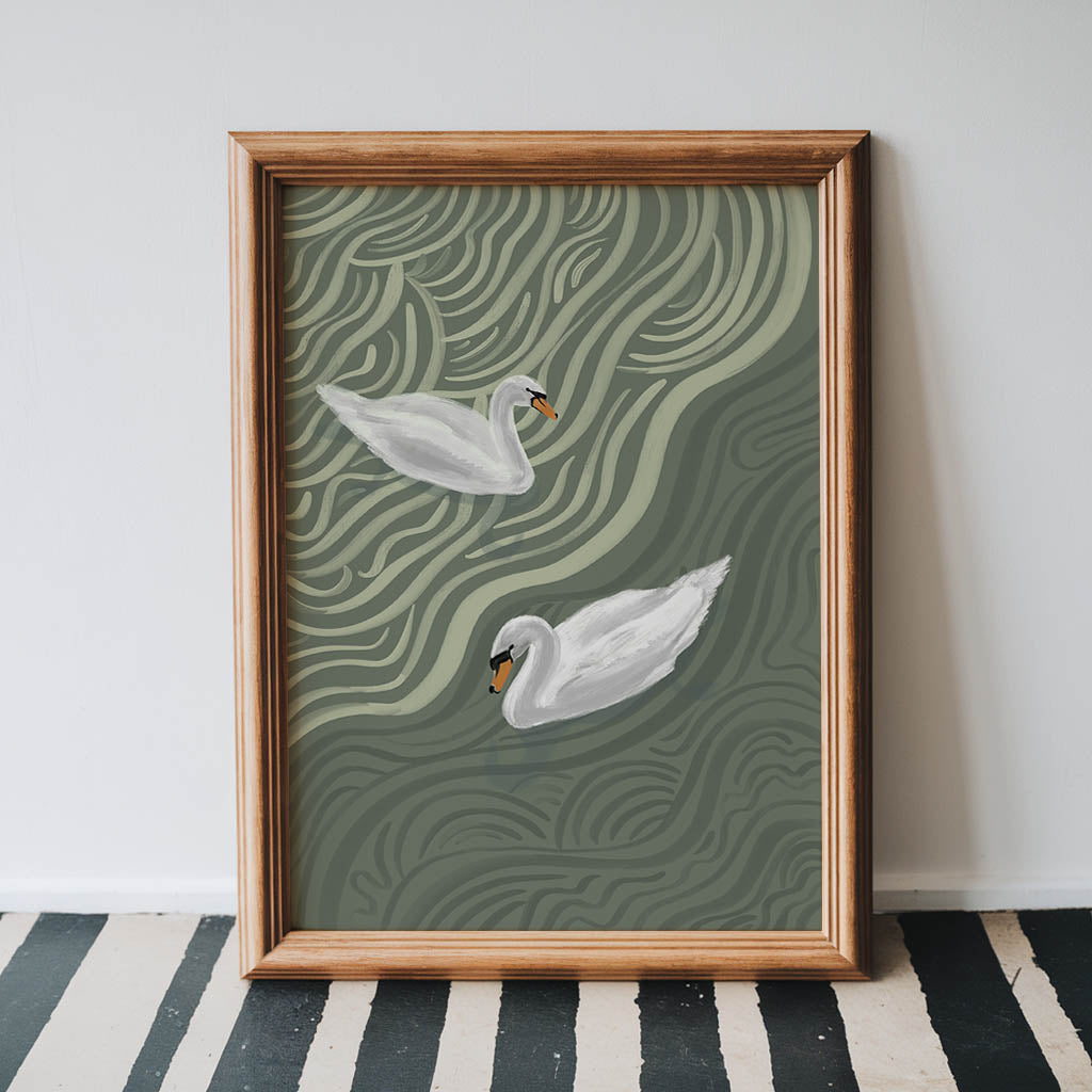 Sage Swan Duo Art Print