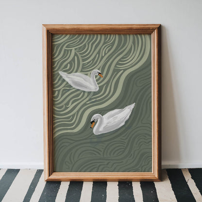 Sage Swan Duo Art Print