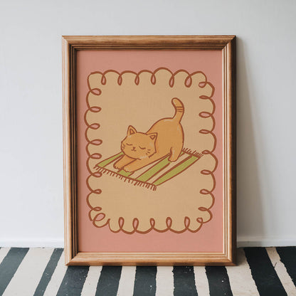 Stretching Orange Cat Nursery Print