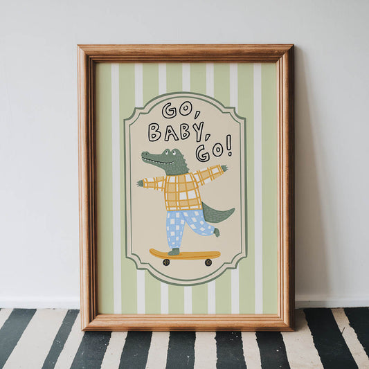 Go Baby Go Crocodile Nursery Wall Art Print