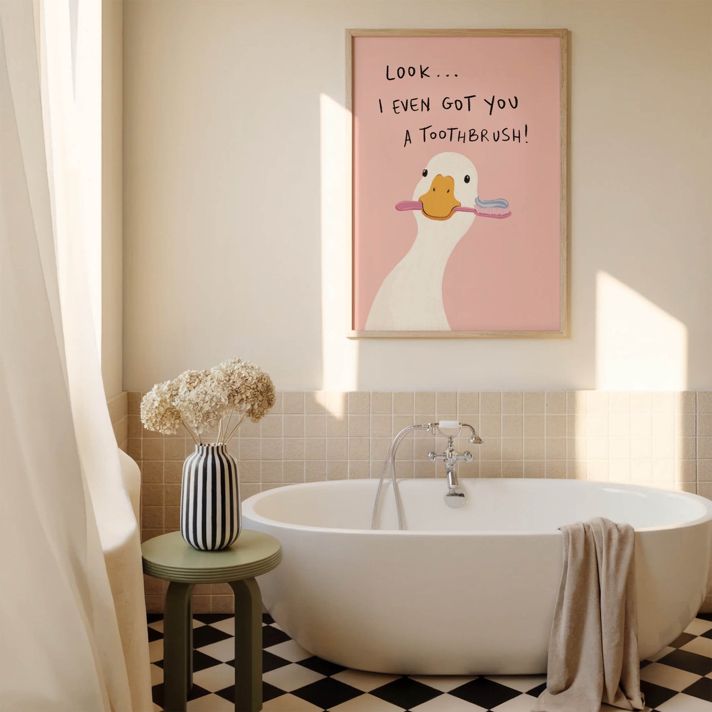 Funny Duck Toothbrush Bathroom Print