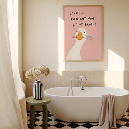 Funny Duck Toothbrush Bathroom Print