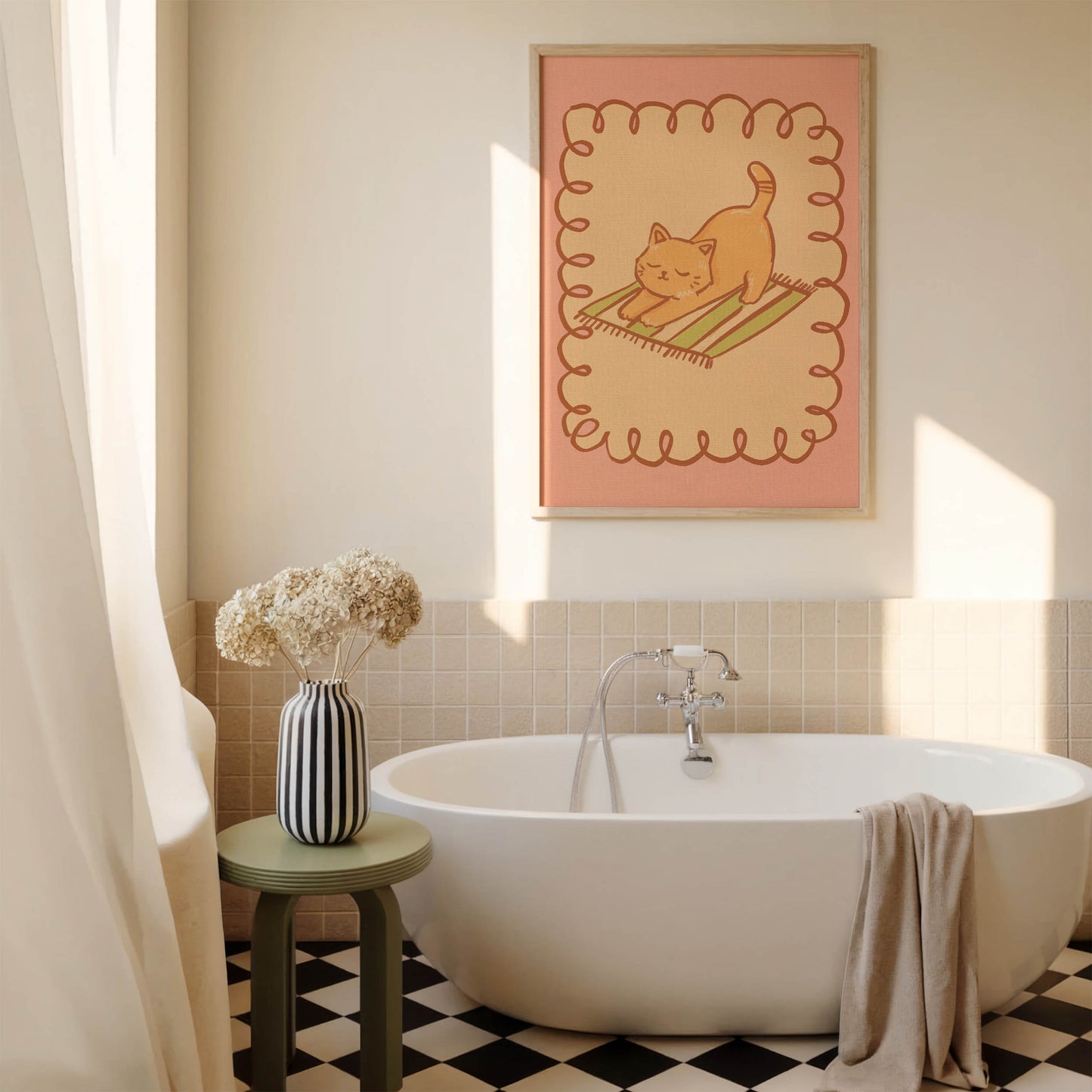 Stretching Orange Cat Nursery Print