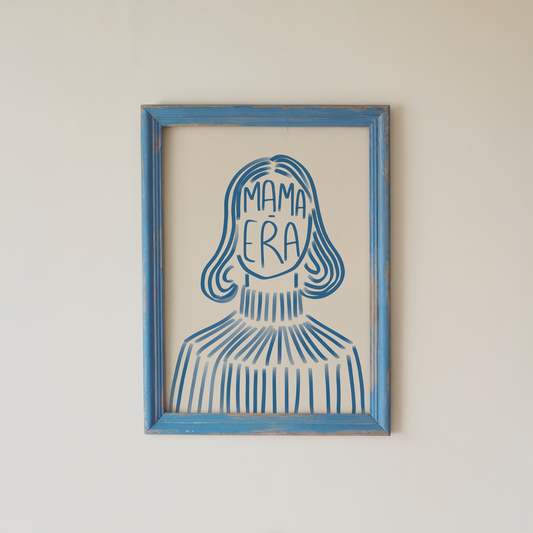 Mama Era Poster Blue Line Art Portrait