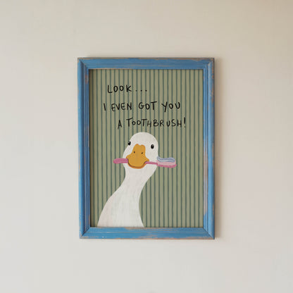 Duck With Toothbrush Bathroom Print