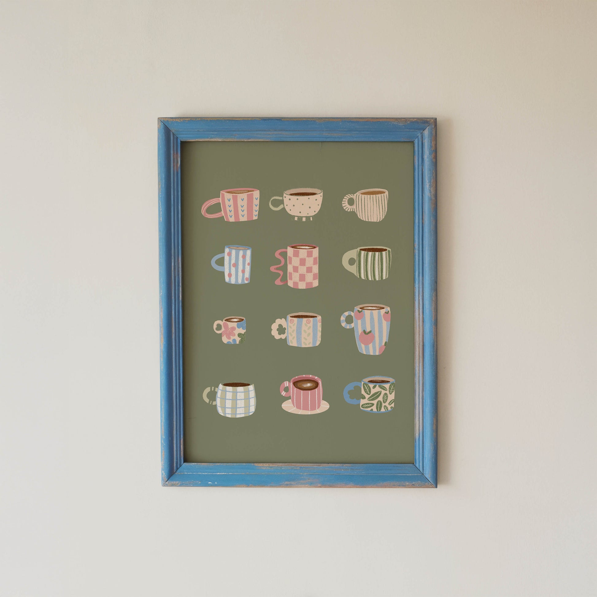 Coffee Cups Green Poster – Unframed Print