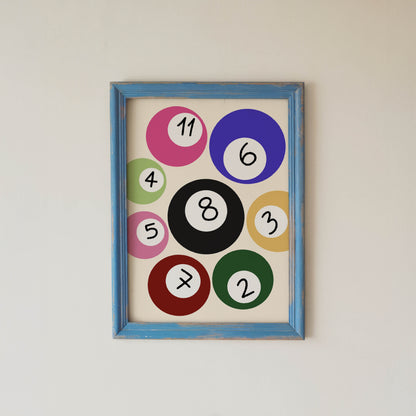 Retro Pool Ball Numbers Print